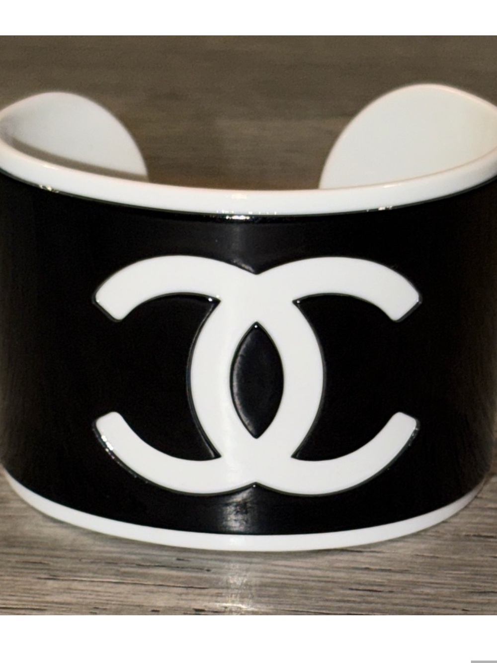 Beautiful CHANEL Black and White CC Cuff Bracelet